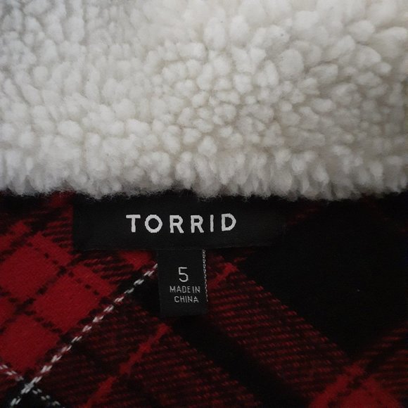 Torrid Women's Size 5X Red Plaid Sherpa Collar Button Up Trucker Jacket - Picture 6 of 14